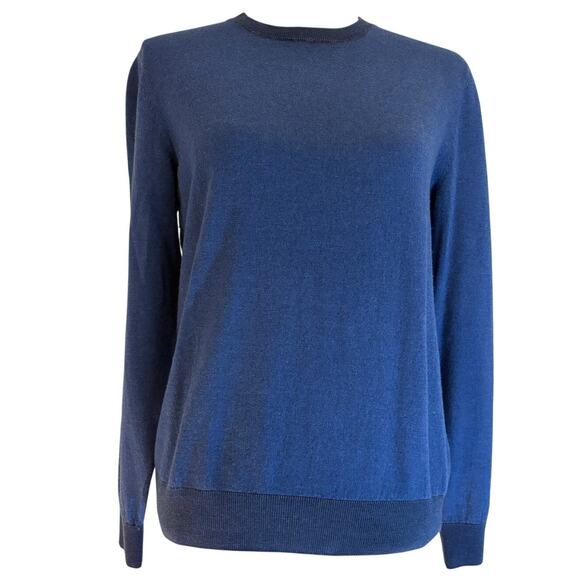 HUGO BOSS Sweater | Dark Blue Wool Silk Crewneck Regular Fit Eurochic | MEDIUM - Picture 1 of 8